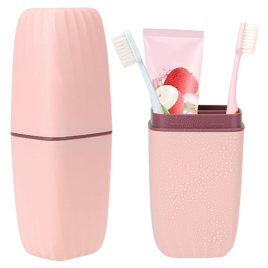 KALIONE 1pc Travel Toothbrush Cup Case, Portable Business Travel Toothbrush Case, 3 in 1 Toothpaste Toothbrush Travel Case, Suitable for Traveling, Camping, Business Trip, Daily Use (Sakura Pink)