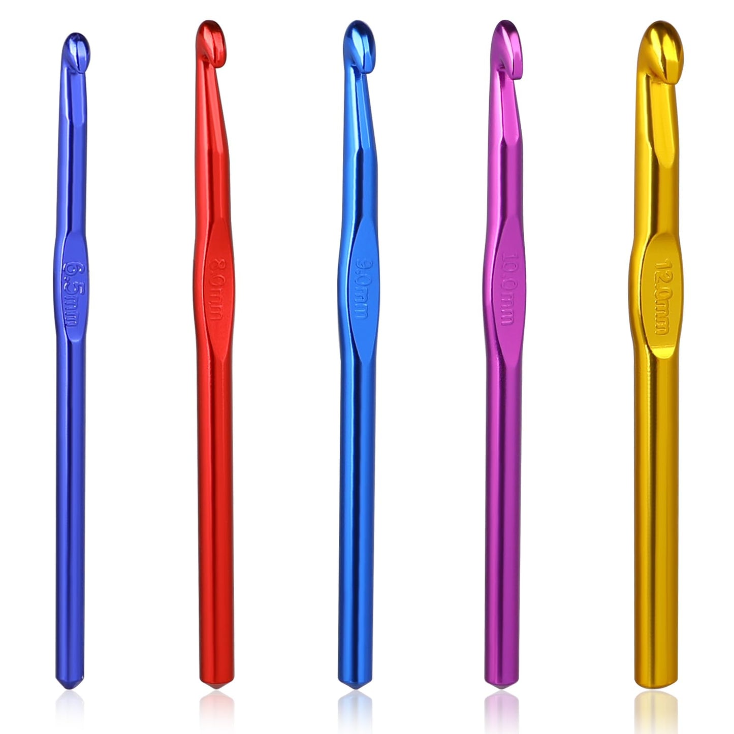 Pack of 5 Crochet Hooks Set Crochet Hooks Colourful Large Aluminium Knitting Needles Crochet Knitting Needles Kit Crochet Set with Ergonomic Soft Grip 6.5 mm - 12 mm Marking Needle for Beginners