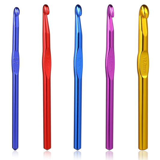 5 Pcs Crochet Hook Set 6.5m/8mm/9mm/10mm/12mm Large Size Ergonomic Handle Aluminum Knitting Needles Craft Weave Yarn Set Colorful Aluminum Crochet Hook Set