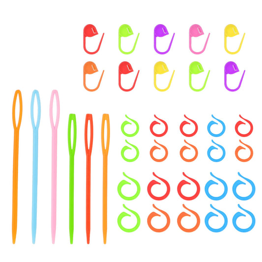KALIONE Pack of 20 Stitch Ring Markers Rings 10 Pieces Knitting Crochet Needle Clips 6 Pieces Plastic Needles Crochet Markers for Crochet Stitch Markers for Crochet Counter with Transparent Storage