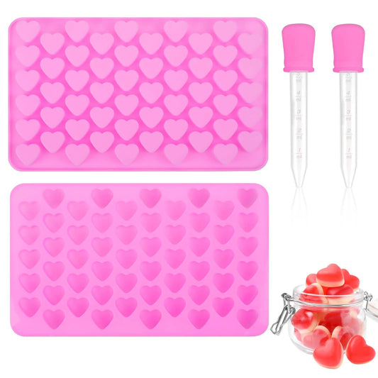 Heart Shaped Molds Silicone with 2 Droppers, Heart Jello Candy Gummies Chocolate Ice Cube Tray Molds Small Heart Shaped for Baking, Mini Heart Soap Molds for Wedding Birthday Party Valentine's Day