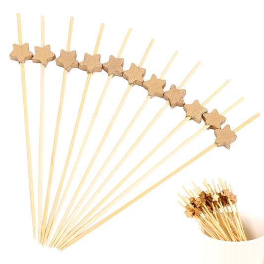 100 Counts Gold Star Cocktail Picks, Cocktail Sticks for Food Decorative Wooden Toothpicks Birthday Christmas New Year Party Bamboo Toothpicks for Appetizers, Cake, Drinks, Sandwich, Fruit, Cheese