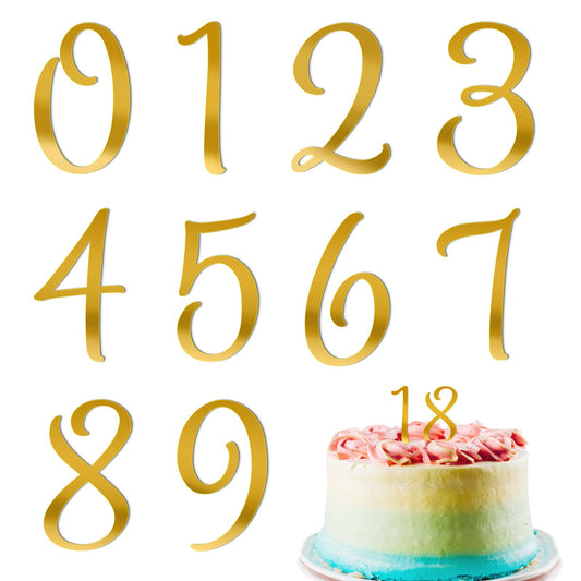 Acrylic Number Cake Topper 0-9 Gold Mirrored Cupcake Toppers Numbers Acrylic Numbers Picks for Cake Decorating Wedding Party Happy Birthday Baby Shower Supplies