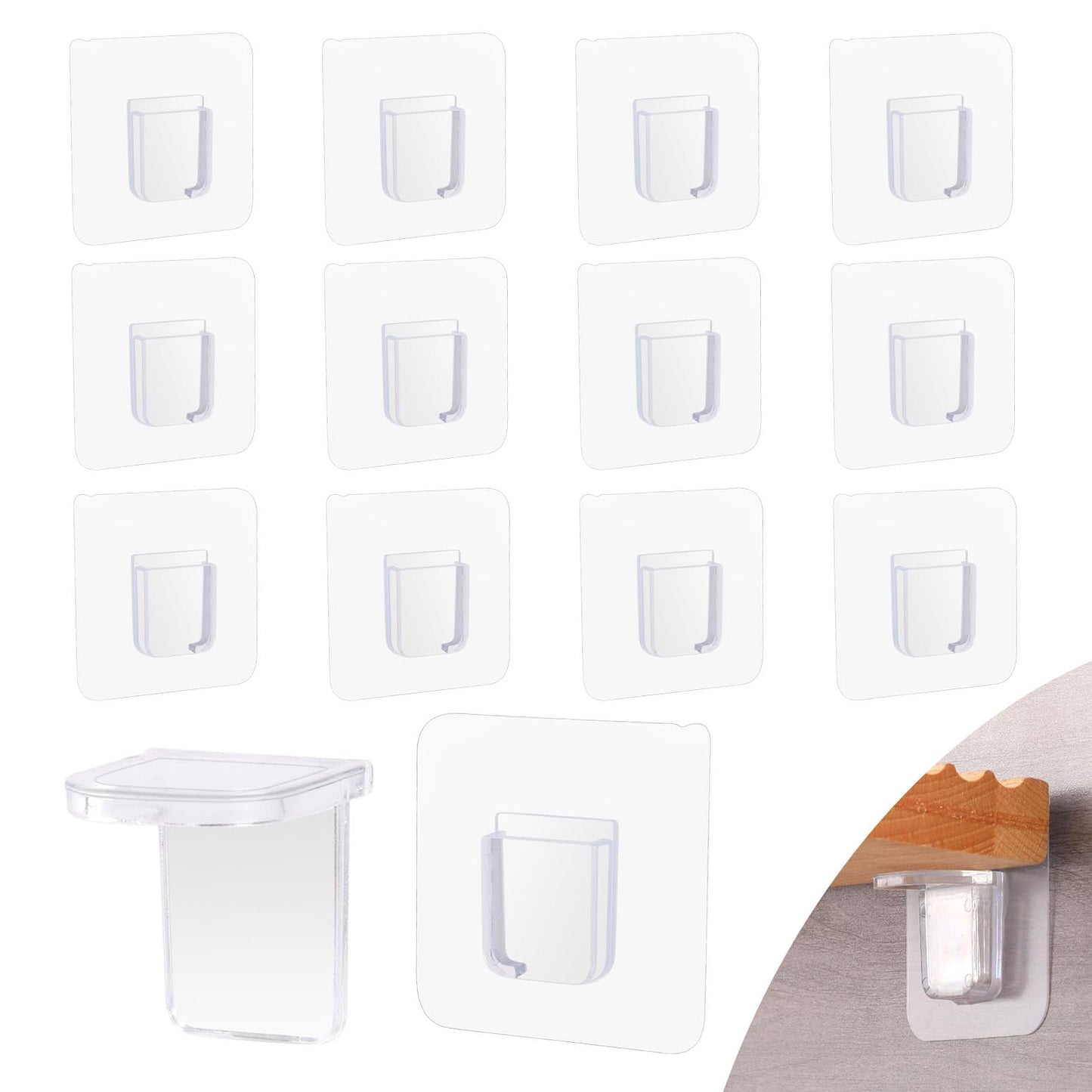 12 Pieces No Drill Shelf Bracket Nail-Free Shelf Support Adhesive Shelf Bracket Self-Adhesive Shelf Clips Holders Suitable for Kitchen Cabinet Book Closet Clapboard Layer