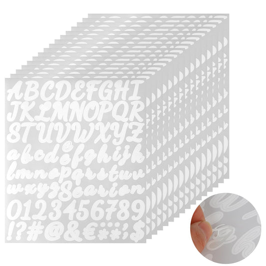 16 Sheets White Alphabet Stickers Vinyl Cursive Letters Stickers Number Decals Adhesive Number Sticker Cursive Mailbox Stickers, Punctuation Mark Stickers Decals for Signs Window Door Cars