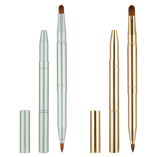 2 Pack Lip Brush for Lipstick Retractable with Cap, Double-Ended Lip Makeup Brushes Retractable Lip Gloss Lipstick Brush Applicator Travel Gold Green