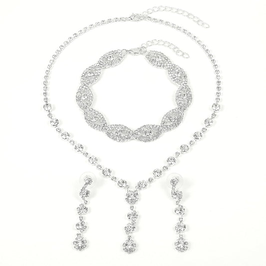 Psiriol Silver Jewelry Set Wedding Jewelry Set, Necklace Bracelet Earrings Rhinestone Accessories Wedding Sets for Bridal Women, Formal Prom Dress for New Years Eve