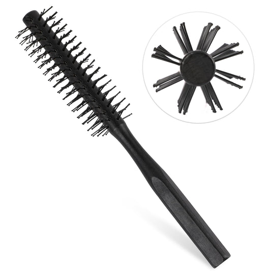 Small Round Brush for Blow Drying,Small Round Hair Brush Round Curling Comb with Wooden Handle,Nylon Bristles Curling Brush for Wet Hair, Bangs, Beard, Styling, Lifting, Curling ?Black?