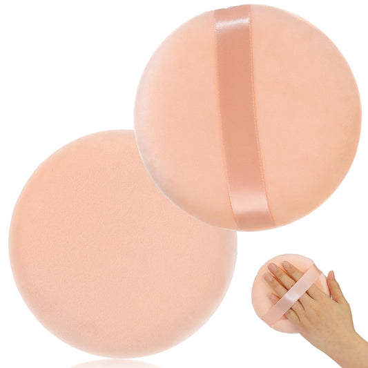 2 Pcs Powder Puff Applicator 5 Inch Powder Puff Pure Cotton Powder Puff Ultra Soft Washable Powder Puff Round Blending Sponge Puff with Ribbon for Loose Powder Body Powder