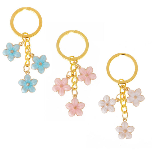 KALIONE 3 pcs flower keyring, key chain for women Bag Pendant Key Ring for Women Cute Bag Charms Decoration Pendant bag accessories (Pink, White, Blue)