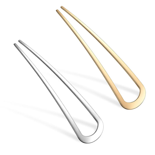 2PCS French Hair Pins for Women, U Shaped Metal Hair Pins for Buns and Twist, 5.5 Inches Large French Pin for Women Silver Gold