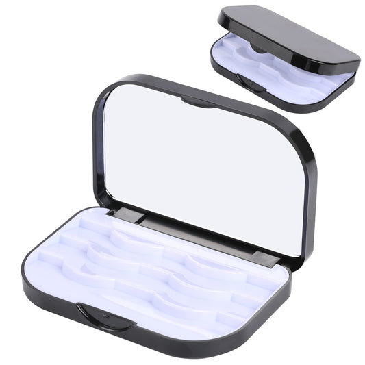 KALIONE 3 Layers Eyelash Case Holder, Eyelash Storage Case Organizer, Eyelash Container Case with Mirror, Empty Eyelashes Storage Box for Travel, Eye Lash Organizer Store(Black)
