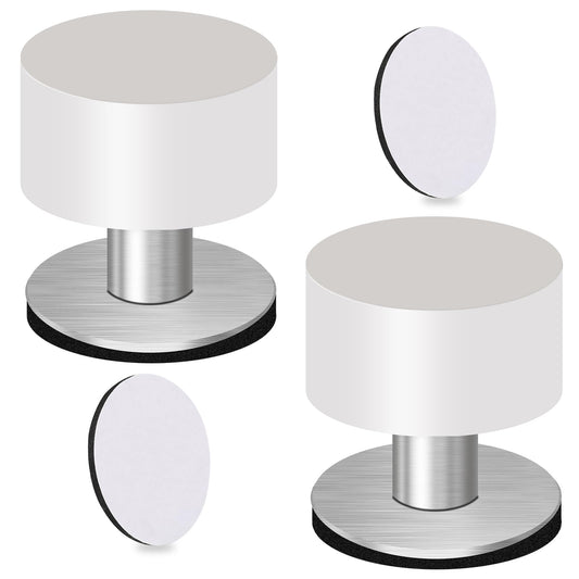 2 PCS Door Stoppers with Extra Stickers,White Door Stopper,Self-Adhesive Door Stop with Stainless Steel Body and White Rubber,Door Stops for Bottom of Door,Soundproof Doorstop for Study Bedroom School