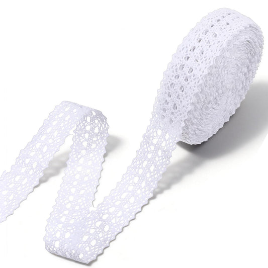 10 Yards White Lace Ribbon, Cotton White Lace Trim for Sewing Vintage Crochet Lace Fabric for Sewing Craft DIY Scrapbooking Dollies Wedding Supply Applique Decoration