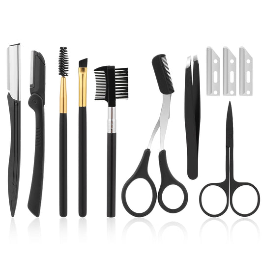 12 in 1 Eyebrow Trimmer Kit, Eyebrow Razor Eyebrow Scissors Eyebrow Brush Tweezers Eyebrow Trim Tool Set for Women and Men, Eyebrow Grooming Set