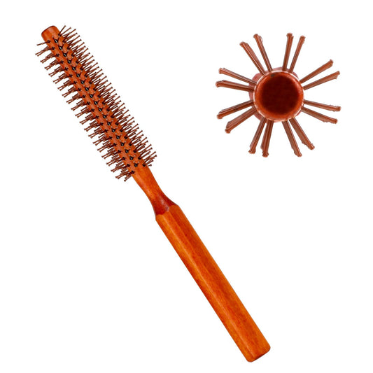 Curly Roll Comb, Round Hair Brush for Blow Drying Wooden Handle Curl Defining Brush Blow High Temperature Resistant Dry Hair Brush Anti-Static Slick Back Hair Brush for Wet Hair,Bangs,Beard,Styling