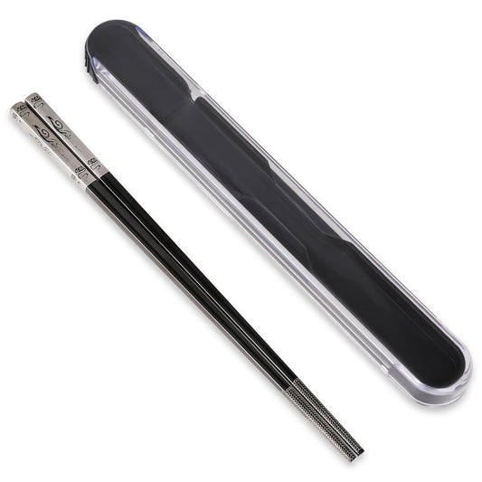 Stainless Steel Chopsticks Metal Reusable Portable Chopsticks with Pull Design Case, Titanium Plated Metal Chopsticks, 8.3" Non-Slip Square Laser Chopsticks, Dishwasher Safe