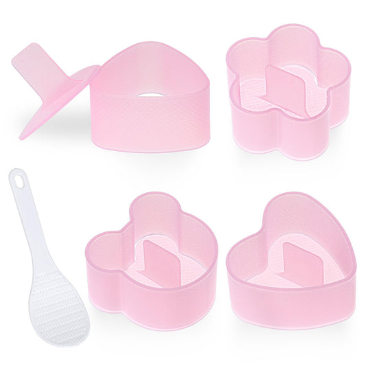 KALIONE 4 Pcs Sushi Onigiri Mold with Spatula, Triangle, Heart, Bear, Flower Shaped Sushi Press Mold Onigiri Mold Sushi Making Kit,Rice Ball Mold Makers, Sushi Gadgets Riceball Molder