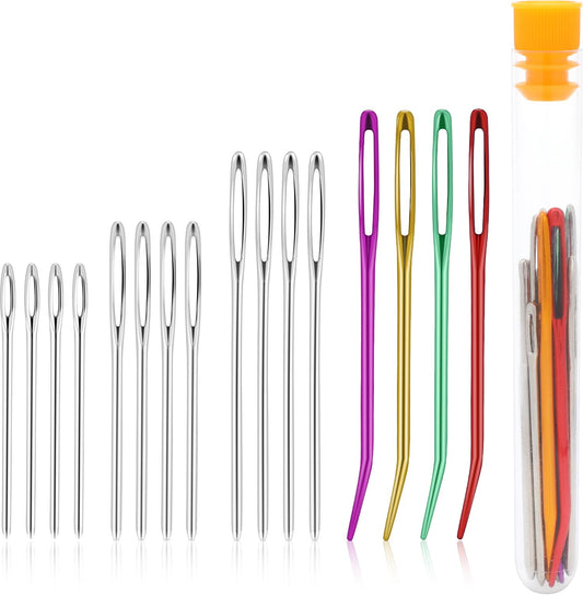 16 PCS Large-Eye Blunt Needles Sewing Needles Big Eye Darning Needle Stainless Steel Yarn Knitting Needles Crochet Needles Wool Needles for Sewing up Crochet Leather