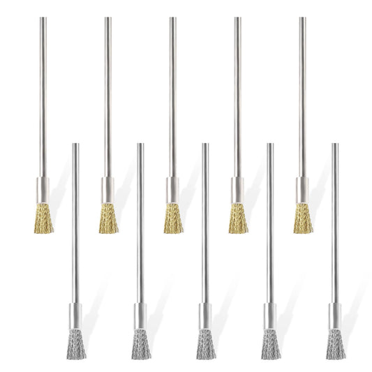 10 Pcs Wire Brush Extended Steel Cleaning End Brushes Pen Wire End Cleaning Brush Metal, 3*6*100mm Small Pen Shape Stainless Steel Wire Brush Rust Paint Removal Bits Polishing Rotary Tools Accessories