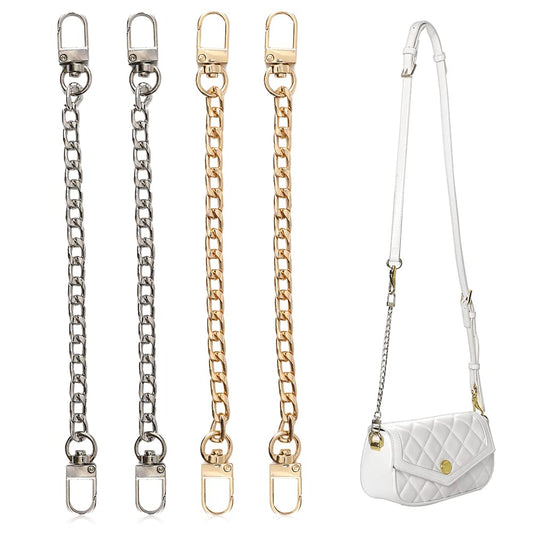 4 Pcs Purse Chain 20 cm Crossbody Bag Strap Extender 2 Color Flat Chain with Buckles DIY Handbags Replacement Accessories for Clutch Satchel Shoulder Bag