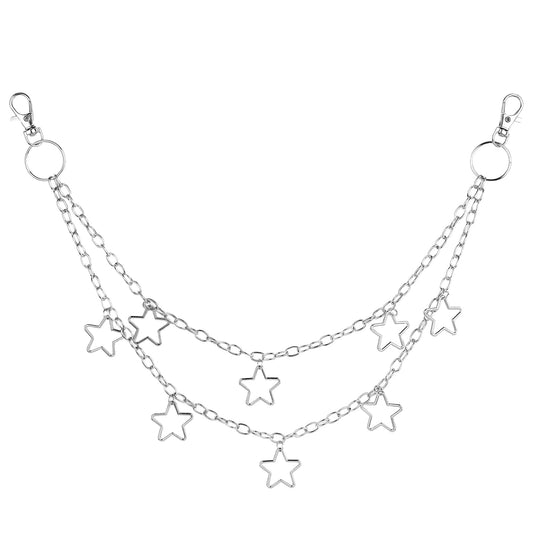 Hip Hop Pants Chain Jean Chain Star Punk Layered Keychains Silver Pocket Chain Cute Wallet Chain for Men and Women