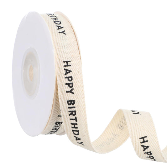Happy Birthday Cotton Ribbon, 5/8 Inch x 10 Yard Natural Twill Tape for Gift Wrapping Bouquet Crafts Baking Crafts Birthday Party Decoration