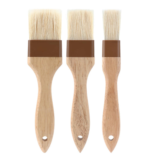 Pastry Brushes, 3 Pcs Bristle Basting Brush Wide BBQ Brush Butter Brush Set with Hardwood Handles Culinary Oil Brush Sauce Baster for Baking Grill Kitchen Food Cooking (1''/1.5''/2'')