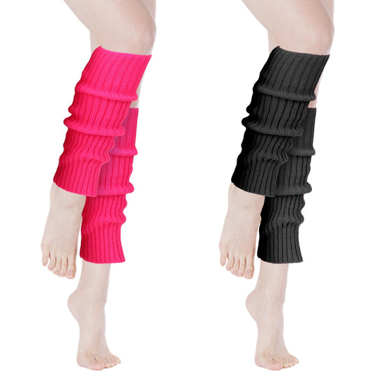 KALIONE 2 Pairs Long Leg Warmers for Women, Knit Leg Warmers Y2k, Ballet Leg Warmers, Leg Warmers 80s Party Accessories for Women Teen Girls(black+pink)