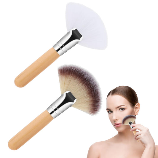 2pcs Fluffy Fan Facials Brushes Soft Blush Brush Bristle Face Highlighting with Handle, Fan Makeup Brush Esthetician Facial Applicator Brushes Face Makeup Tools for Powder Blush and Body Powder Brush