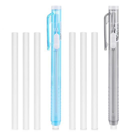 Mechanical Eraser Pen, 2 pcs Retractable Eraser Pen with 6 Pcs Replacement Eraser Refills, Pen Style Eraser Mechanical Eraser Pens for Drawing Sketching Drafting (Blue, Gray)