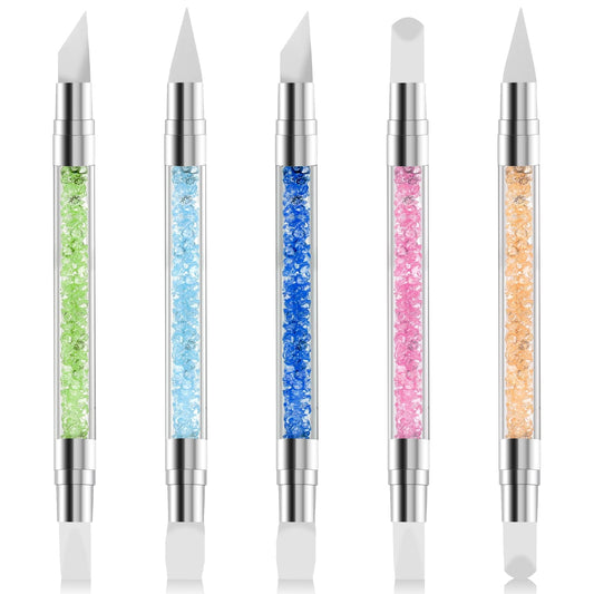 5 Pcs Dual Tipped Silicone Nail Tools, Silicone Head Acrylic Handle Nail Art Brushes Nail Sculpture Pen Rhinestone Nail Polish Acrylic Carving Pen for Home Salon