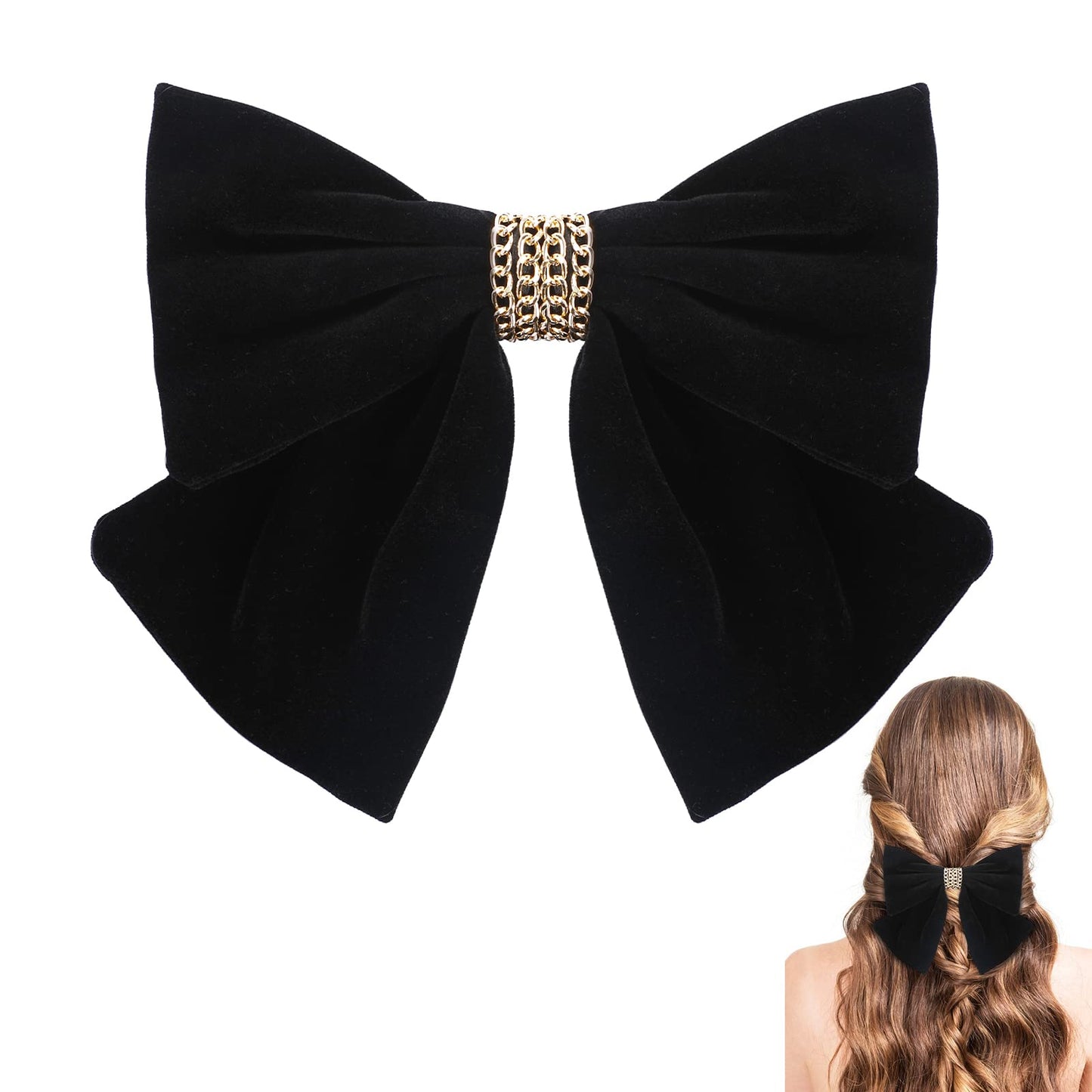 Black Bow Big Bow Clip Solid Color Bowknot Hairpin Bow Hair Clips Big Bow Hair Barrette Clips French Hair Clips with Long Ribbon for Women Girls Party Hair Accessories