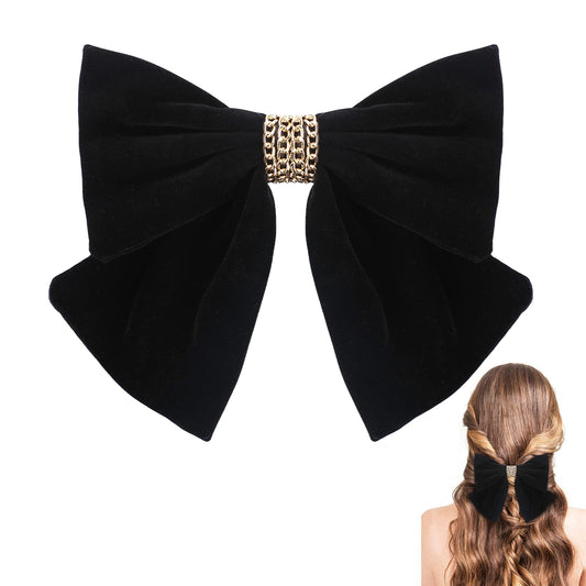 Black Bow Big Bow Clip Solid Color Bowknot Hairpin Bow Hair Clips Big Bow Hair Barrette Clips French Hair Clips with Long Ribbon for Women Girls Party Hair Accessories