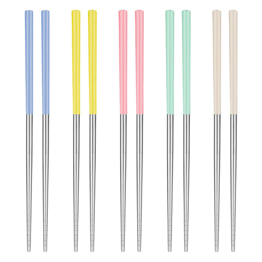 5 Pairs 304 Stainless Steel Chopsticks 5 Colors Reusable Metal Chopsticks Square Non-Slip Light Chopsticks Dishwasher Safe