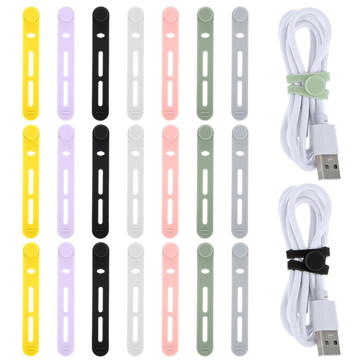 21 PCS Silicone Cable Ties Reusable Data Cable Organizer Silicone Ties Cord
