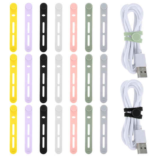 21 PCS Silicone Cable Ties Reusable Data Cable Organizer Silicone Ties Cord