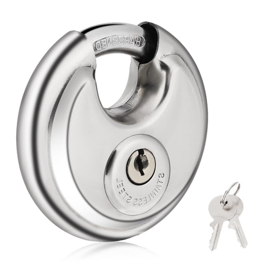 Keyed Padlock Disc Locks Discus Lock with 2 Keys Storage Locker Lock Heavy Duty Lock Waterproof Locks for Outdoor Rustproof Storage Lock for Warehouse Locker Sheds Garage