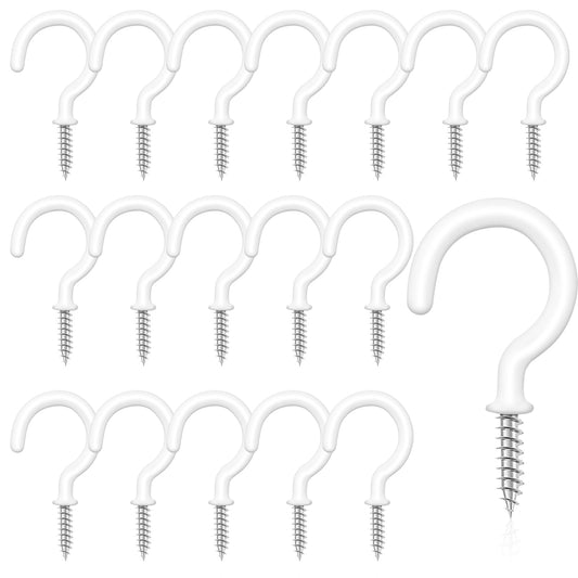 Pack of 20 Ceiling Screw Hooks White Vinyl Coated Hooks Heavy Duty Kitchen Hooks Ceiling Hooks for Hanging Plants Lights Cups Cups Wind Chimes Utensils