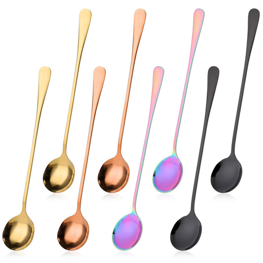 Latte Macchiato Spoons, 8 Pieces Colourful Tablespoons, Stainless Steel Coffee Spoon, Long Handle, Soup Spoon, 19.3 cm, Dessert Spoon, Ice Cream Spoon, Table Spoon Set for Cocktail, Coffee, Tea,