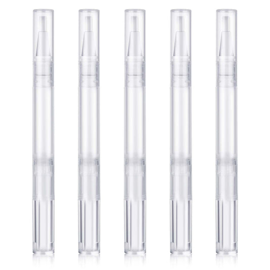 5 Packs Transparent Twist Pens 3 ml Nail Oil Pen Transparent Twist Pens, Cuticle Oil Dispenser Empty Nail Oil Pen with Brush Tip, Cosmetic Lip Gloss Container Applicators Eyelash Growth Liquid Tube