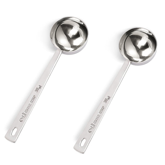 Set of 2 stainless steel coffee spoons, coffee dosing spoons, 30 ml, coffee spoon scoop, coffee spoon with long handle, for measuring dry and liquid ingredients, coffee grounds, beans, spices
