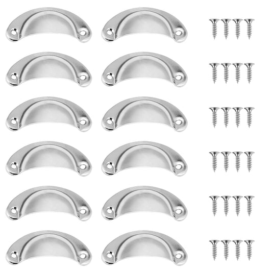 KALIONE 12 pcs Cup Handles for Drawers, Door Handles Kitchen Drawer Cabinet Door Handle with Screws Furniture Knob Handle Cupboard Door Handles for Cupboard Door Drawer (Silver)