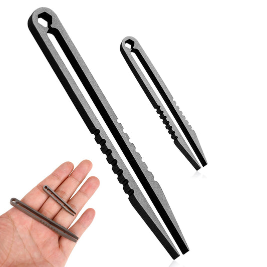 KALIONE 2 Pieces Mini Titanium Tweezers, Portable Titanium Tweezers, Travel EDC Tweezers, Alloy Tweezers, Survival Pick-Up Tweezers, Portable Small Tweezers, EDC Tools and Gadgets (Black)