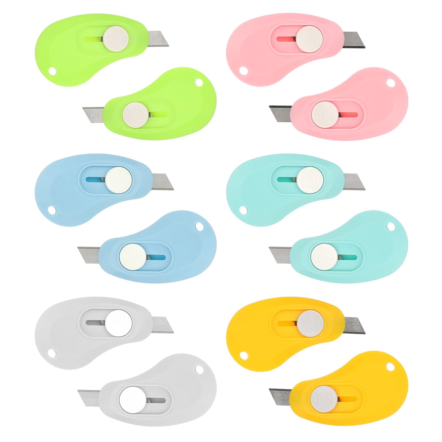 12PCS Retractable Mini Box Cutter, Pocket Box Cutters for Boxes, Letter, Envelope and Daily Use, Bread Lame Dough Scoring Tool, Slide Open with Keychain Hole