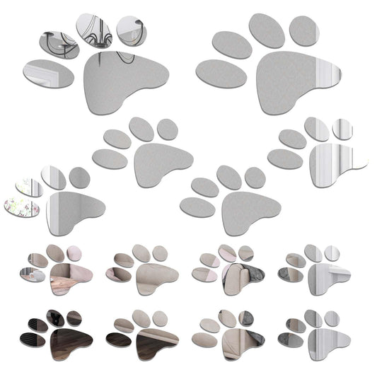Hariendny 14Pcs Removable Paw Mirror Acrylic Mirror Decals Setting Wall Stickers Dog Footprints Mirror Stickers Removable Paw Decors Mirror Bathroom Wall Stickers for DIY Home Decoration