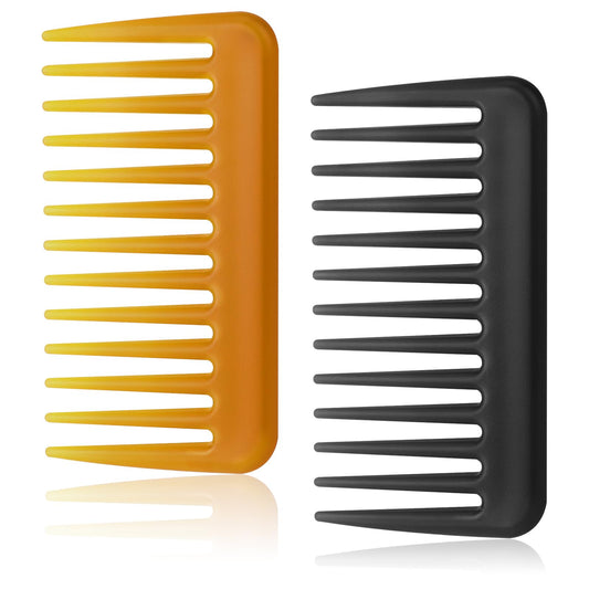 Wide Tooth Comb, 2 PCS Mini Purse Travel Comb Detangling Shower Combs for Women Wide Tooth Comb for Curls Portable Small Hair Comb Styling Comb for for Men Women Wet Dry Long Hair (Black and Brown)