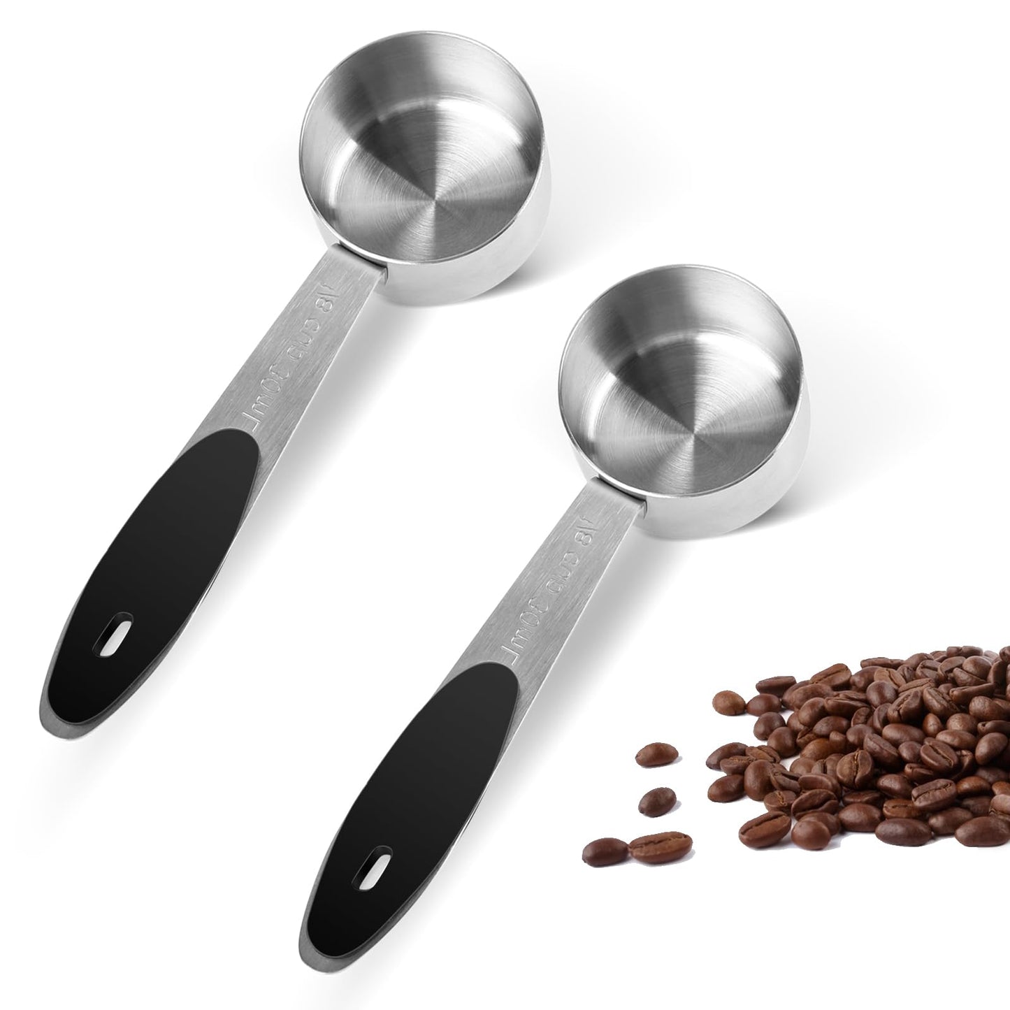 1/8 Cup Measuring Cup, Stainless Steel Measuring Scoops, Small Measuring Cup Measuring Scoop, Single Metal Coffee Scoop Measuring Cup with Black Silicone Handle((2 Tbsp/30 ml/30 cc/1 oz)