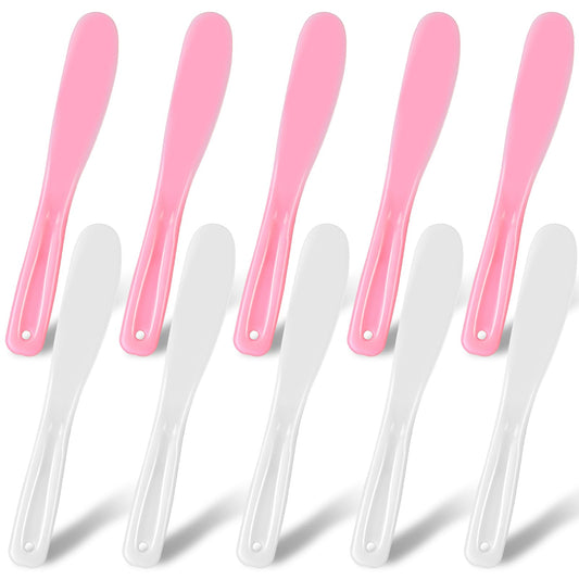 Large Plastic Makeup Spatula, 10 PCS Reusable Facial Cosmetic Spatula Face Mask Applicator Beauty Spatula SPA Skincare Tools DIY Mask Mixing Scoop Sampling Spoon Esthetician Supplies (White & Pink)