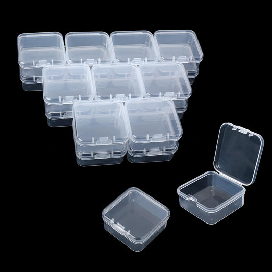 KALIONE Pack of 20 Small Plastic Boxes, 1.8mm Thick Clear Mini Plastic Box, Square Mini Jewelry Box, Small Storage Containers with Lid, Storage Box(Style 3)